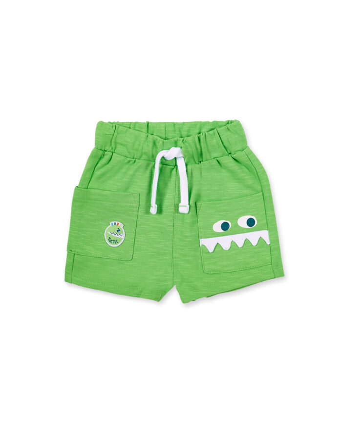 Bermuda da bambino in peluche verde collezione Tropadelic - immagine 1