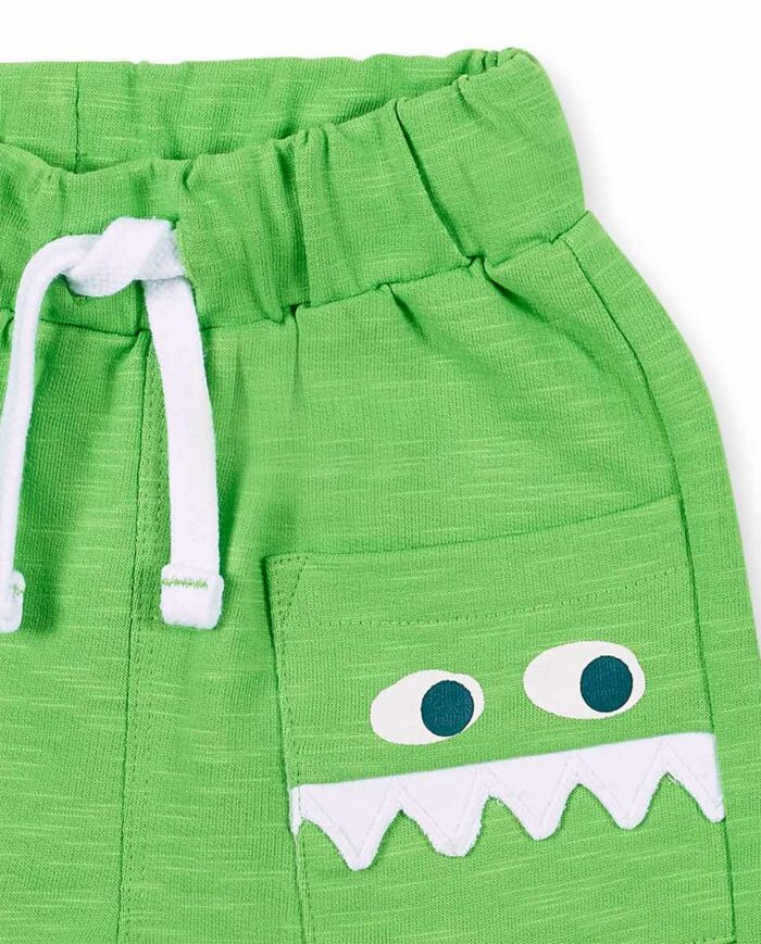 Bermuda da bambino in peluche verde collezione Tropadelic - immagine 3