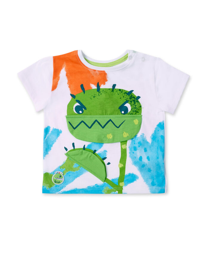 T-shirt da bambino in maglia bianca con applicazioni collezione Tropadelic - immagine 1