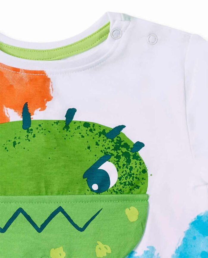 T-shirt da bambino in maglia bianca con applicazioni collezione Tropadelic - immagine 2
