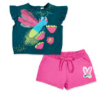 Completo in maglia verde rosa da bambina collezione Tropadelic