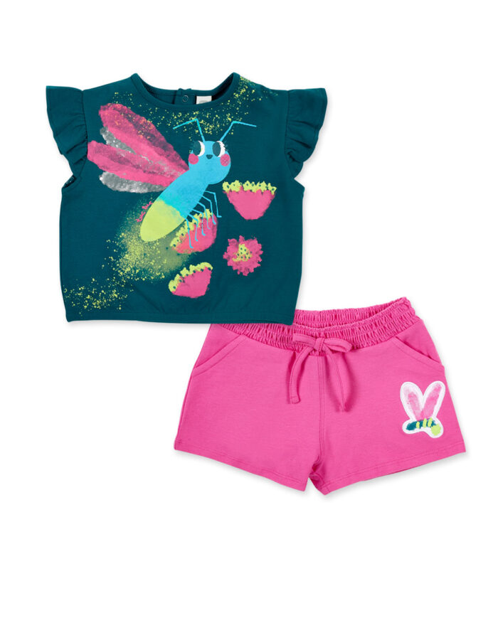 Completo in maglia verde rosa da bambina collezione Tropadelic - immagine 1