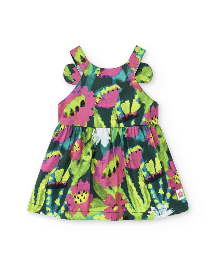 Abito da bambina in popeline verde collezione Tropadelic - immagine 1