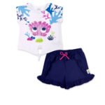 Completo in maglia bianco navy da bambina collezione Ocean Wonders