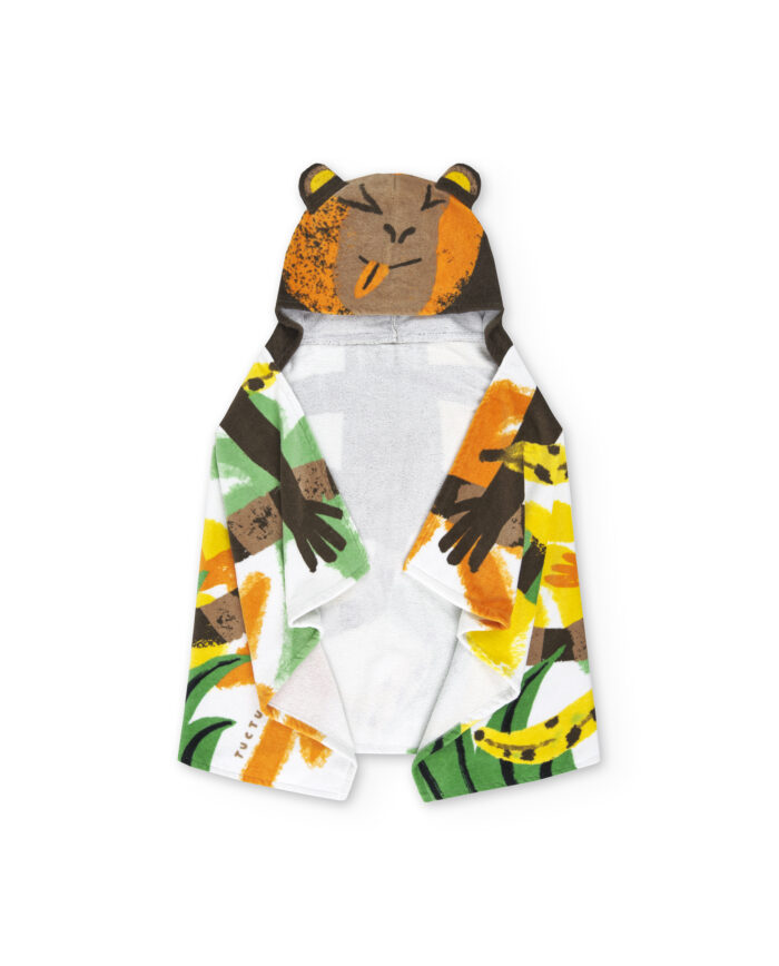Asciugamano poncho marrone da ragazzo collezione Banana Records - immagine 1