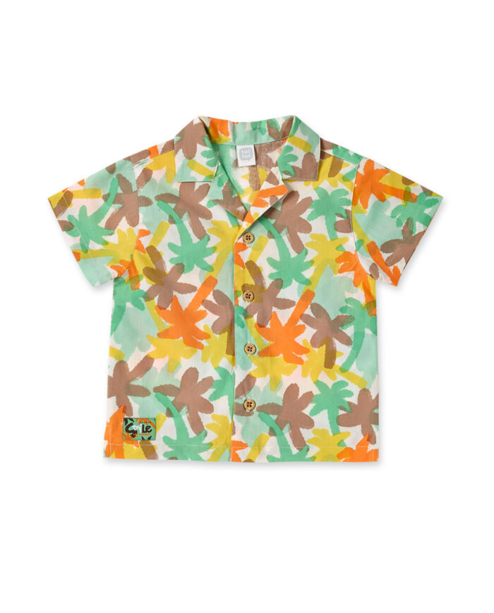 Camicia da bambino in popeline verde stampato collezione Banana Records - immagine 1