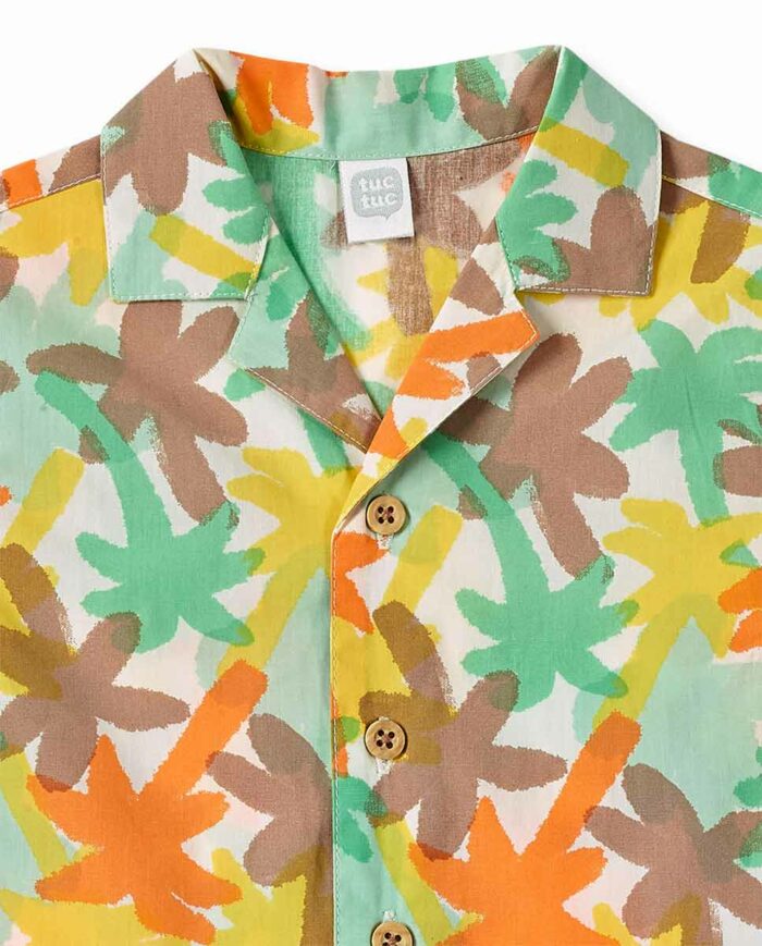 Camicia da bambino in popeline verde stampato collezione Banana Records - immagine 3