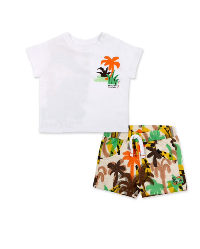 Completo bianco in maglia di peluche da bambino collezione Banana Records - immagine 1