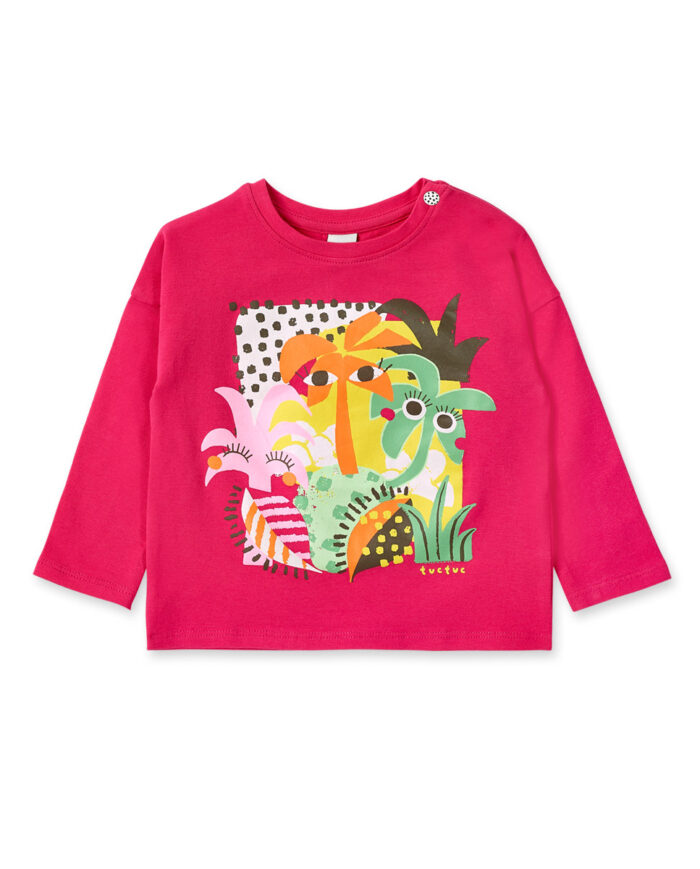 T-shirt fucsia lavorata a maglia da bambina collezione Banana Records - immagine 1