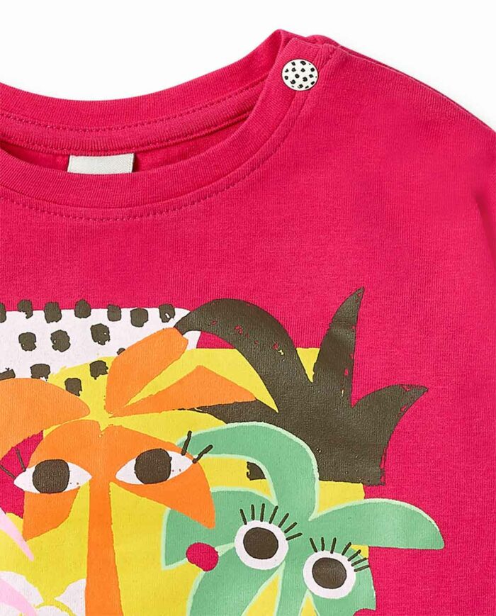 T-shirt fucsia lavorata a maglia da bambina collezione Banana Records - immagine 3