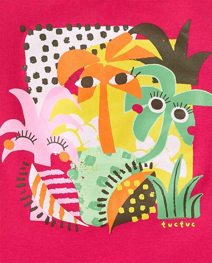 T-shirt fucsia lavorata a maglia da bambina collezione Banana Records - immagine 2