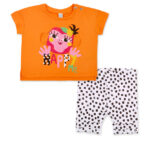 Completo arancione lavorato a maglia da bambina collezione Banana Records