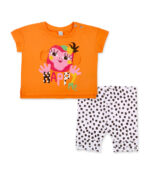 Completo arancione lavorato a maglia da bambina collezione Banana Records