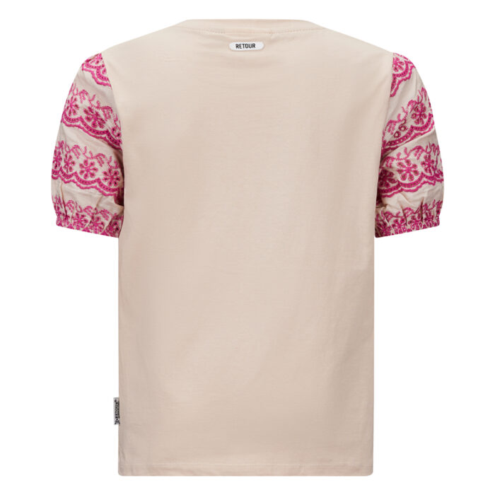 T-Shirt da ragazza beige con maniche fuxia della marca Retour - immagine 2