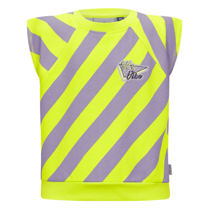 Top corto senza maniche rigato lime e viola da ragazza della marca Retour - immagine 1
