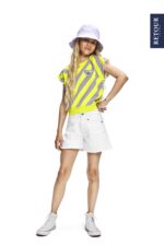 Top corto senza maniche rigato lime e viola da ragazza della marca Retour - immagine 3