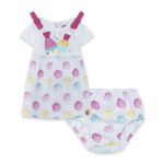 Abito popelín bianco da bambina con palline e angurie della marca Tuc Tuc