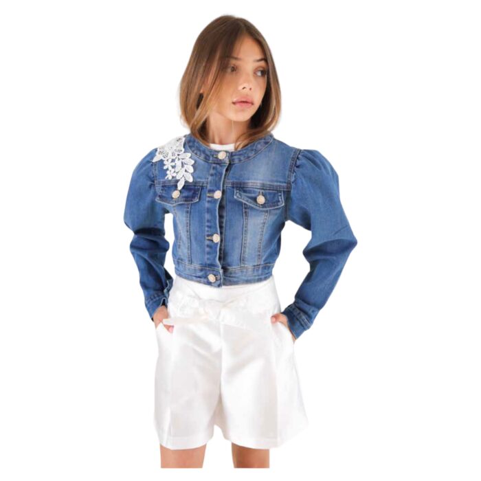 Giubbotto di jeans con decoro da ragazza della marca Naida - immagine 3