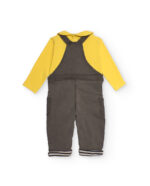 Completo per neonato maschietto in giallo e grigio con salopette ricamata pinguino - immagine 4