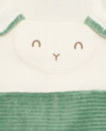 Tutina in velluto per neonato nei toni del verde e bianco con faccina ricamata - immagine 4