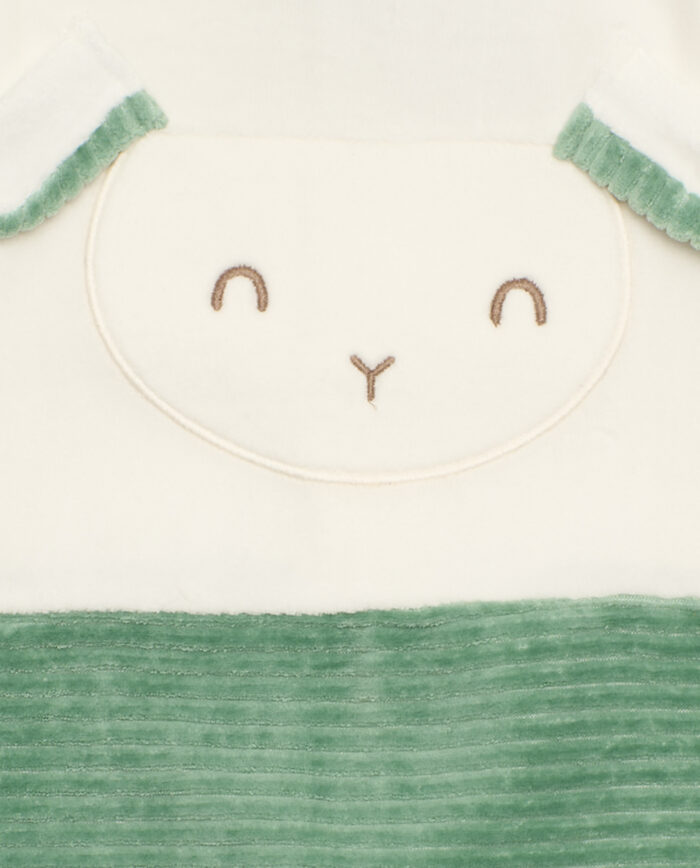 Tutina in velluto per neonato nei toni del verde e bianco con faccina ricamata - immagine 4