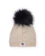 Gorro tejido para bebé niño en color beige con diseño de pingüino y pompón negro. - immagine 2