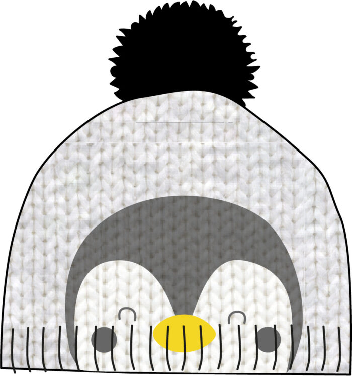 Gorro tejido para bebé niño en color beige con diseño de pingüino y pompón negro. - immagine 5