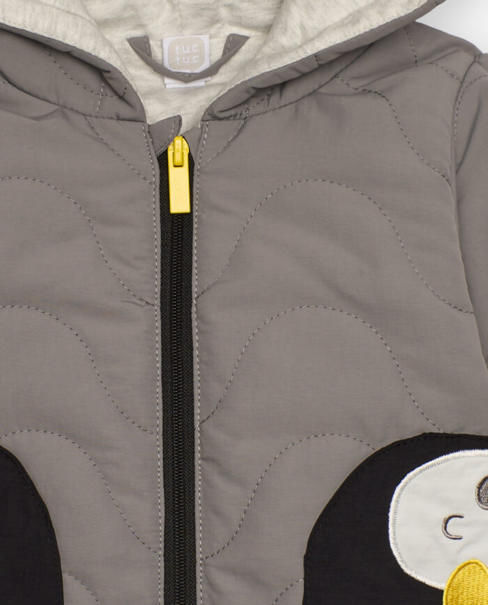 Giacca trapuntata per bambino in grigio con cappuccio con motivo pinguino - immagine 4