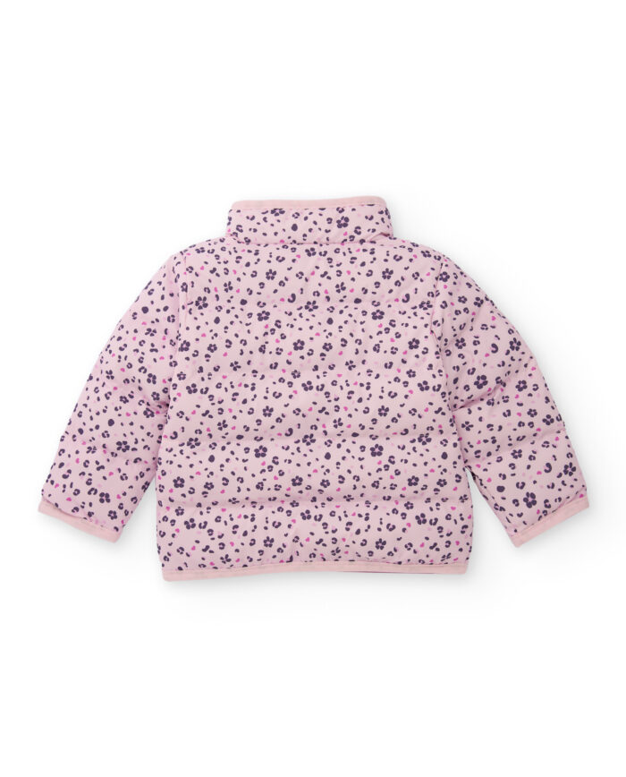 Parka imbottito per bambina colore rosa con stampa di fiori e cuori - immagine 2