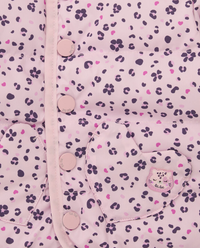 Parka imbottito per bambina colore rosa con stampa di fiori e cuori - immagine 4
