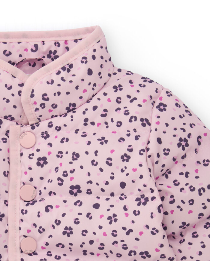 Parka imbottito per bambina colore rosa con stampa di fiori e cuori - immagine 3