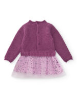 Vestito in maglia e tulle per bambina nei toni del viola con stampa floreale. - immagine 2