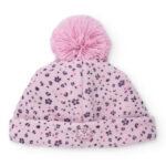 Berretto rosa per bambina con stampa floreale e pompon