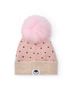 Cappellino in maglia per bambina rosa con pompon e faccina ricamata - immagine 2