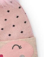 Cappellino in maglia per bambina rosa con pompon e faccina ricamata - immagine 3