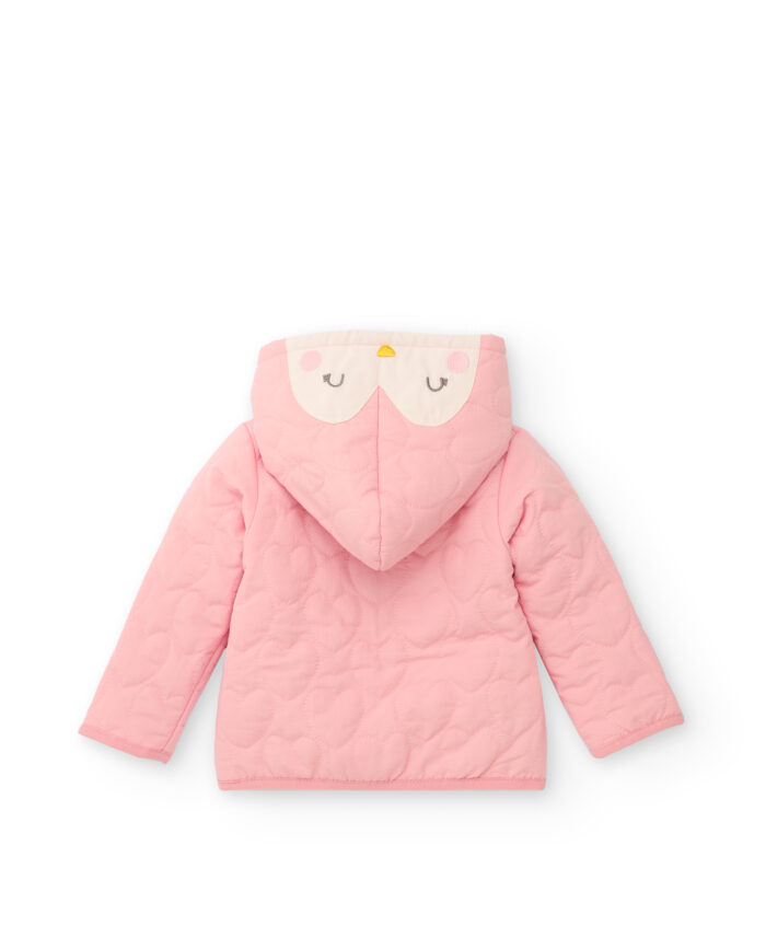 Giacca trapuntata per bambina in rosa con cappuccio decorato - immagine 2