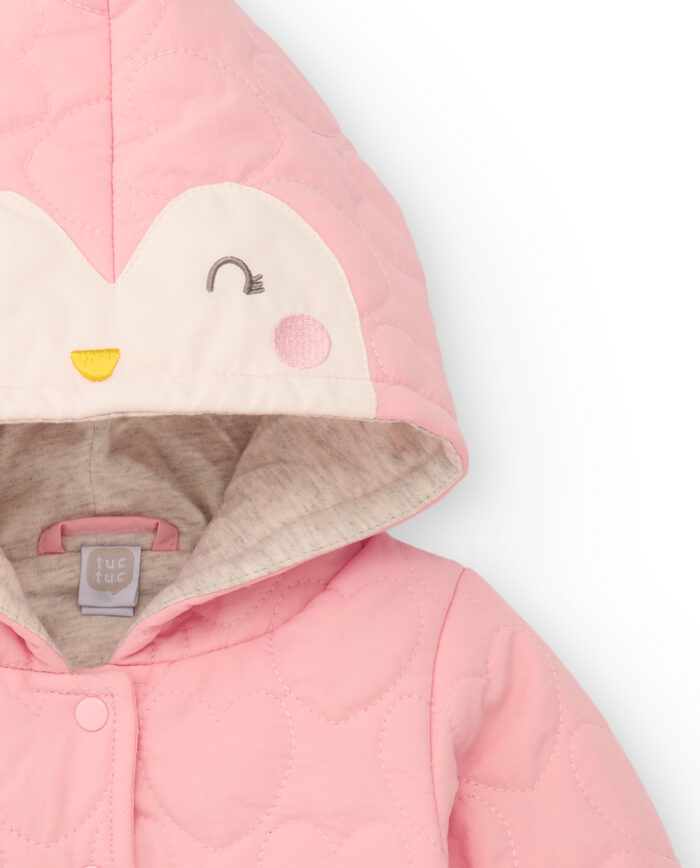 Giacca trapuntata per bambina in rosa con cappuccio decorato - immagine 3