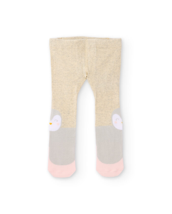 Collant da neonata in beige con motivo pinguino - immagine 1