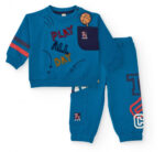 Completo blu per bambino con stampe e ricami sportivi – Felpa e pantaloni garzati