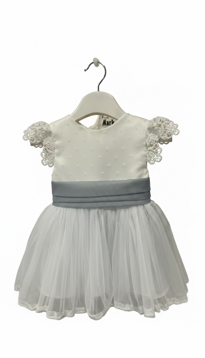 Abito Battesimo Bambina Lusso Bianco Avorio e Azzurro Polvere – Kids Marla (Copia) - immagine 1