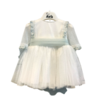 Abito Cerimonia Neonata in Avorio con Dettagli Azzurro Polvere – Modello M316