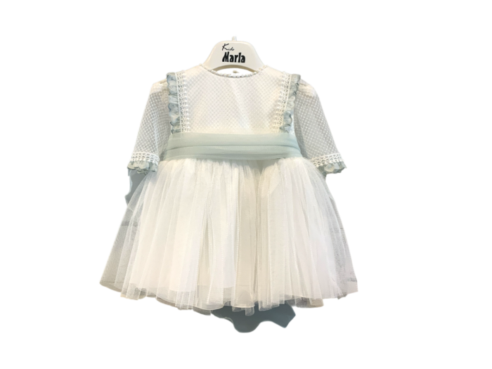 Abito Cerimonia Neonata in Avorio con Dettagli Azzurro Polvere – Modello M316 - immagine 1