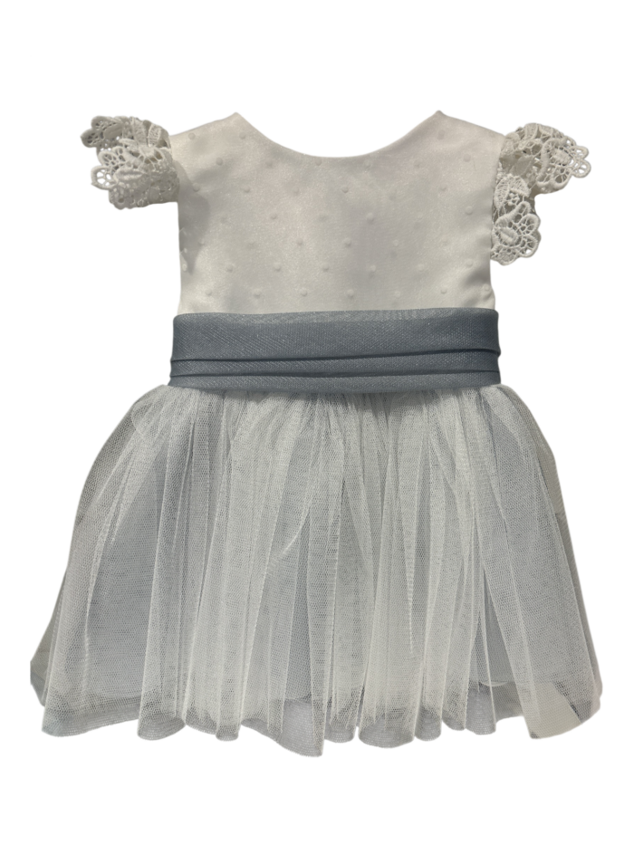 Abito Battesimo Bambina Lusso Bianco Avorio e Azzurro Polvere – Kids Marla - immagine 1