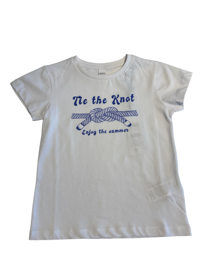 T-shirt bambina iDO bianca in cotone con stampa frontale blu - immagine 1