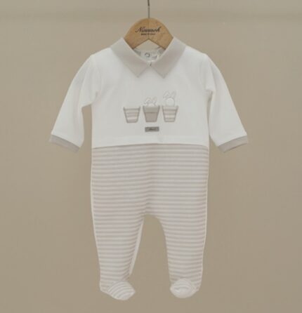 tutina neonato elegante Ninnaoh beige e bianco Made in Italy
