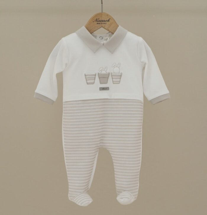 tutina neonato elegante Ninnaoh beige e bianco Made in Italy