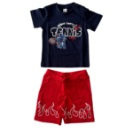 completo estivo neonato iDO cotone t-shirt blu shorts rossi