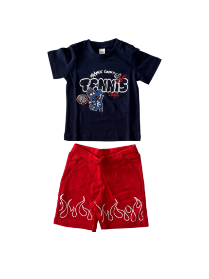 completo estivo neonato iDO cotone t-shirt blu shorts rossi