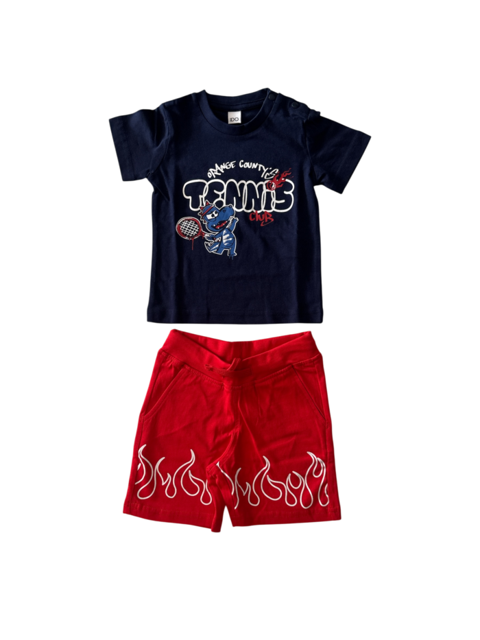 completo estivo neonato iDO cotone t-shirt blu shorts rossi