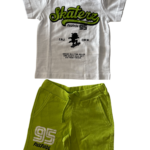 Completo estivo neonato iDO cotone bianco e verde lime